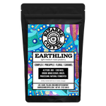 A bag of Earthling light-medium roast peaberry Bizarre Coffee. Tasting notes: complex, pineapple, floral and caramel.