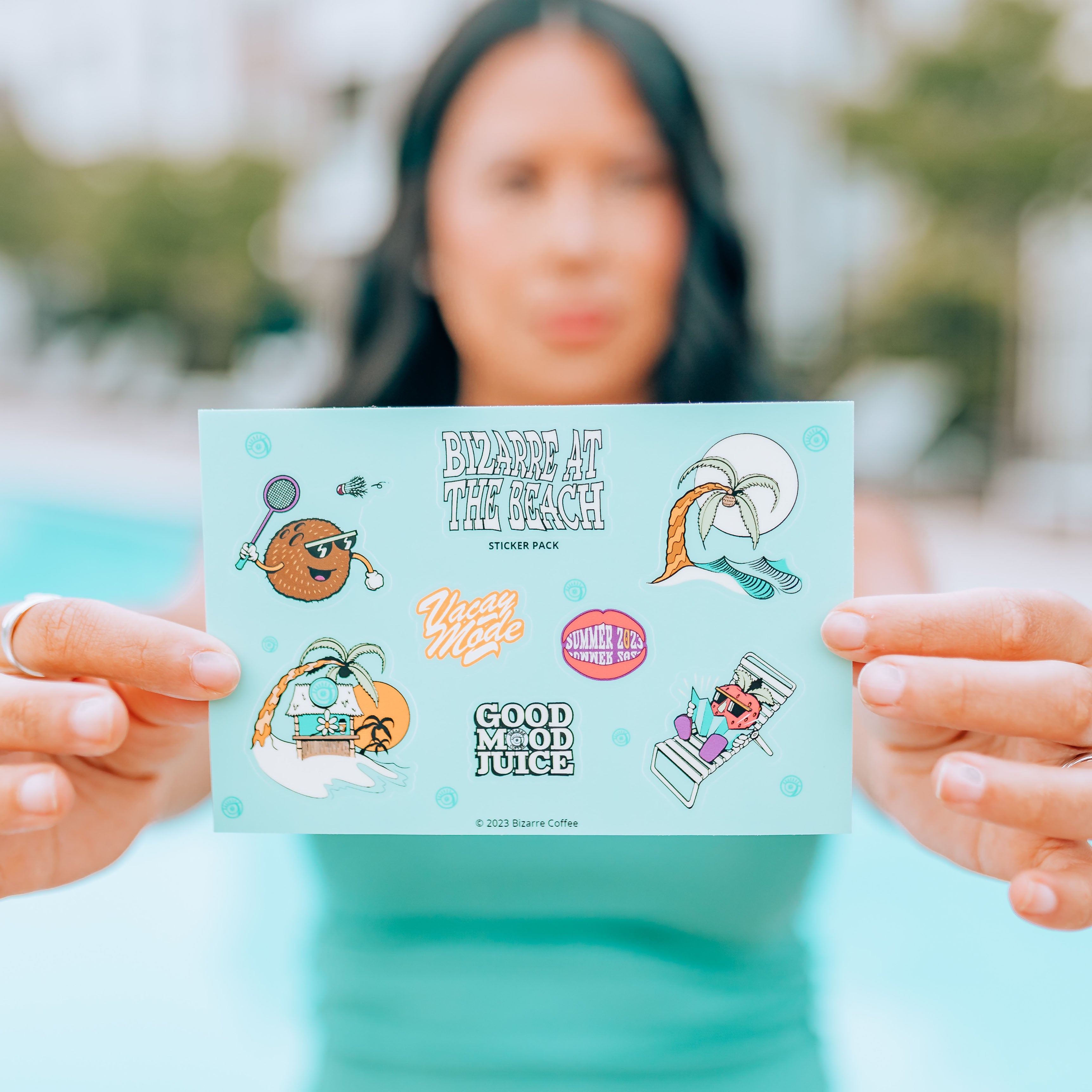 A sticker sheet with beach-related stickers.